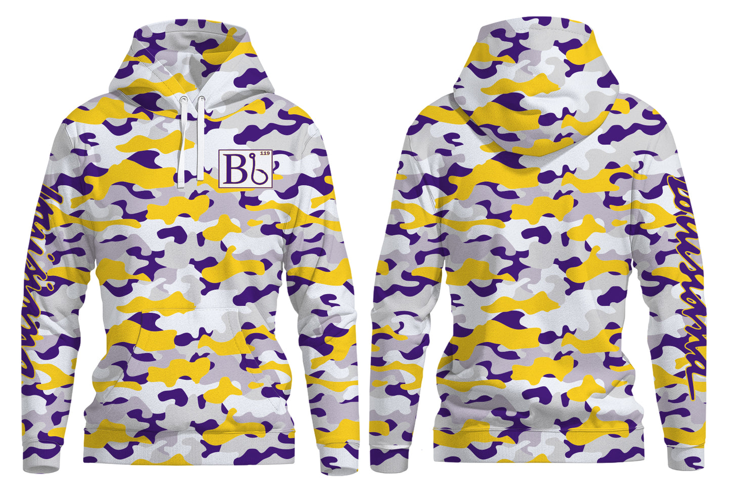 Moisture Wicking Purple & Gold Camo-Unisex Hooded Fishing Shirt